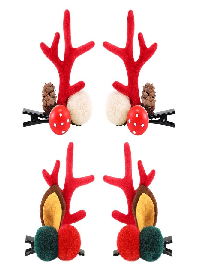 Boobeen Christmas Hair Clip - 2 Pairs Cute Reindeer Antlers Ears Hair Accessory Antlers Headdress Hairpin for Christmas Party - Image 1