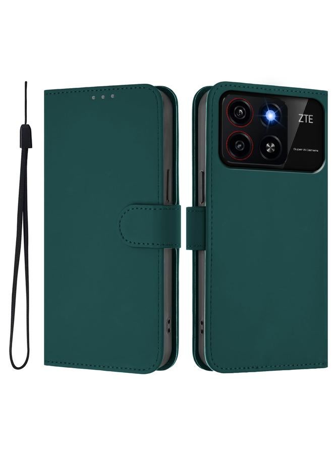 erorex Case For ZTE Blade A35 / A55 Skin Feel Solid Color Leather Phone Case with Lanyard - Image 2