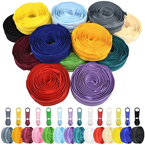 42 Yards 5 Nylon Coil Zippers Kit Sewing Zipper for DIY Sewing Crafts Zipper Tape with Match 112 Pcs Zipper Pull Heads Zipper Repair Kit for DIY Tailor Sewing Craft Supplies 14 Color
