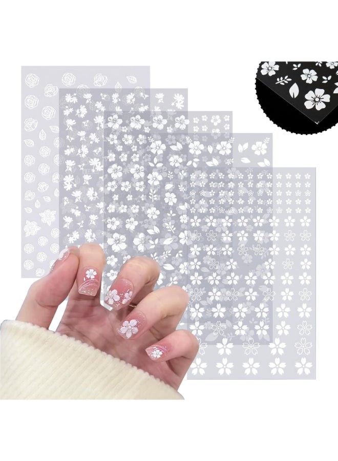 SIUSIO 5 Sheets Nail Art Stickers 3D Embossed Flower Nail Decals SelfAdhesive Spring Floral Daisy Nail Supplies White Flowers Nail Stickers for Women Girls Decoration - Image 2