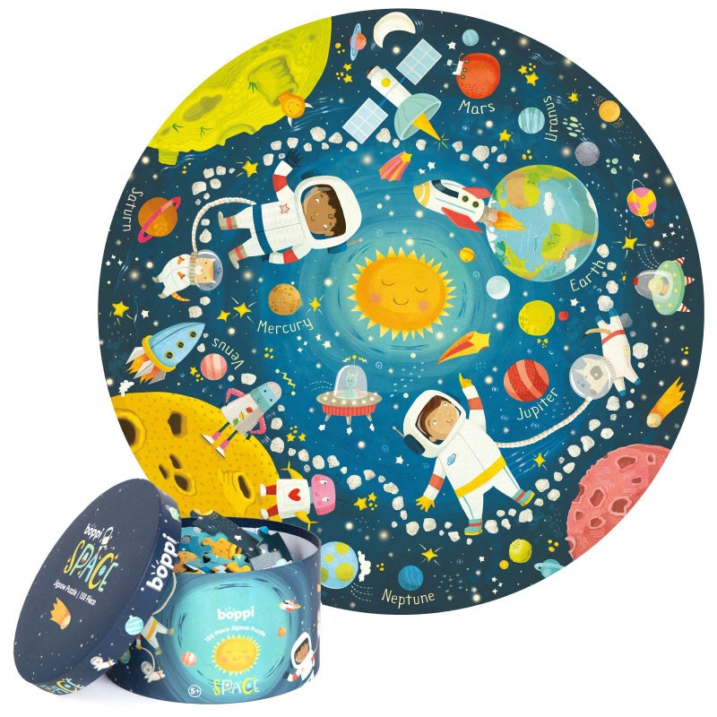 boppi Space Round Jigsaw Puzzle with 100% Recycled Card Solar System Astronauts 150 Pieces for Children 5 6 7 8 Years 58cm Diameter - Image 1