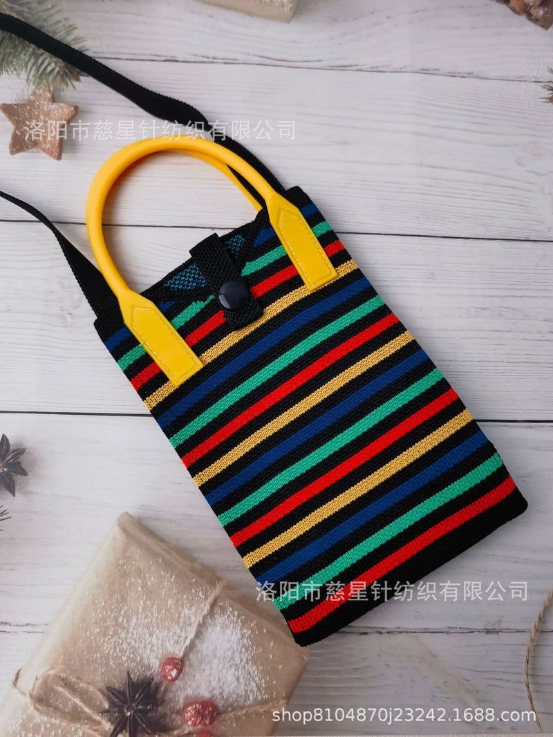 2025 Autumn New Style Girl'S Heart-Shaped Handbag For Carrying Mobile Phones, Knitted Crossbody Bag, Portable Textured Small Handbag - Image 1