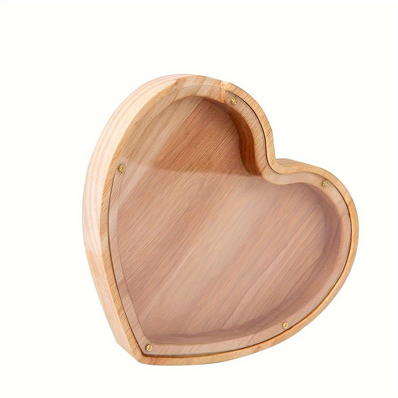 1pc Wooden Humorous Money Bank Heart Shaped Storage Box for Savings Desk Ornament Home Decor - Image 5