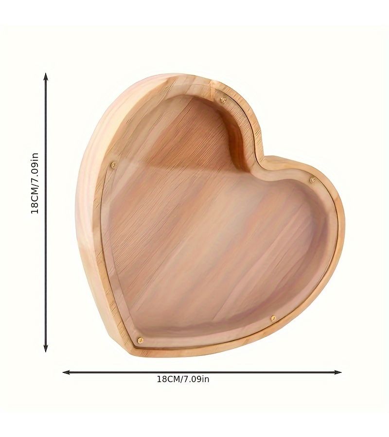 1pc Wooden Humorous Money Bank Heart Shaped Storage Box for Savings Desk Ornament Home Decor - Image 2