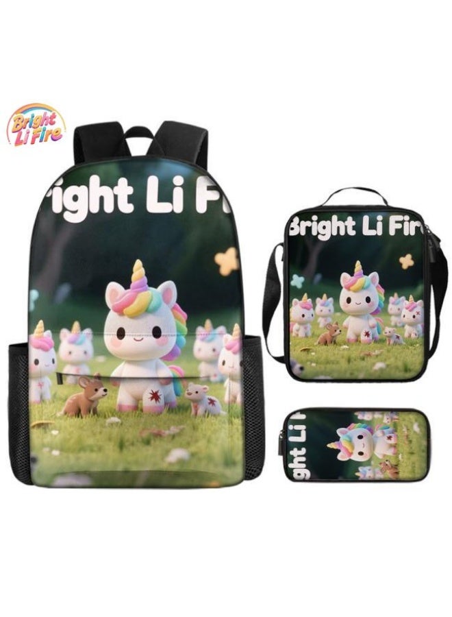 Bright Li Fire Three-piece set of cartoon bags, easily cope with various occasions (students, children, friends' outings, mountain climbing, schooling, etc.) | Backpack + hand-held + stationery bag | School season/holiday gifts - 82 - Image 1