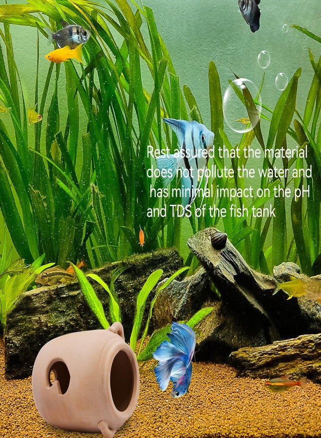 AnRui Fish Tank Cave Ceramic Jar Aquarium Decorations Hideout Cute Pot Aquarium Accessories Decor Ornaments for Cichlid, Small Fish, Shrimp to Play Hide Breed Habitat, Apricot - Image 5