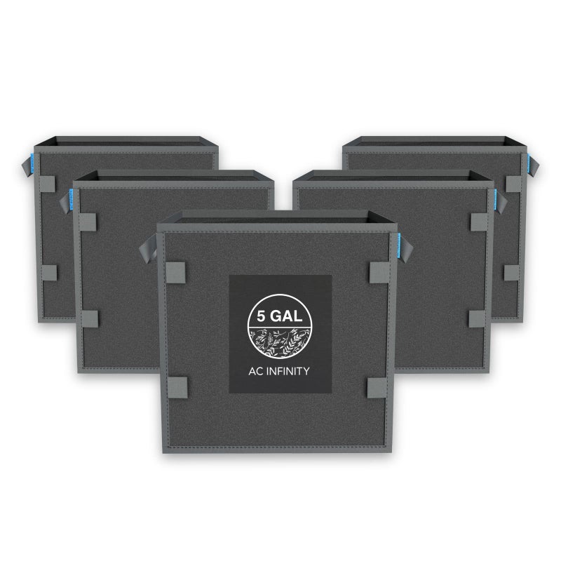 AC Infinity Square Heavy Duty Fabric Pots 5 Gallon Aeration Reusable Grow Bags 5Pack with 500G Thick Nonwoven Fabric and Plant Stake Loops for Garden Growing Fruits Vegetables and Flowers