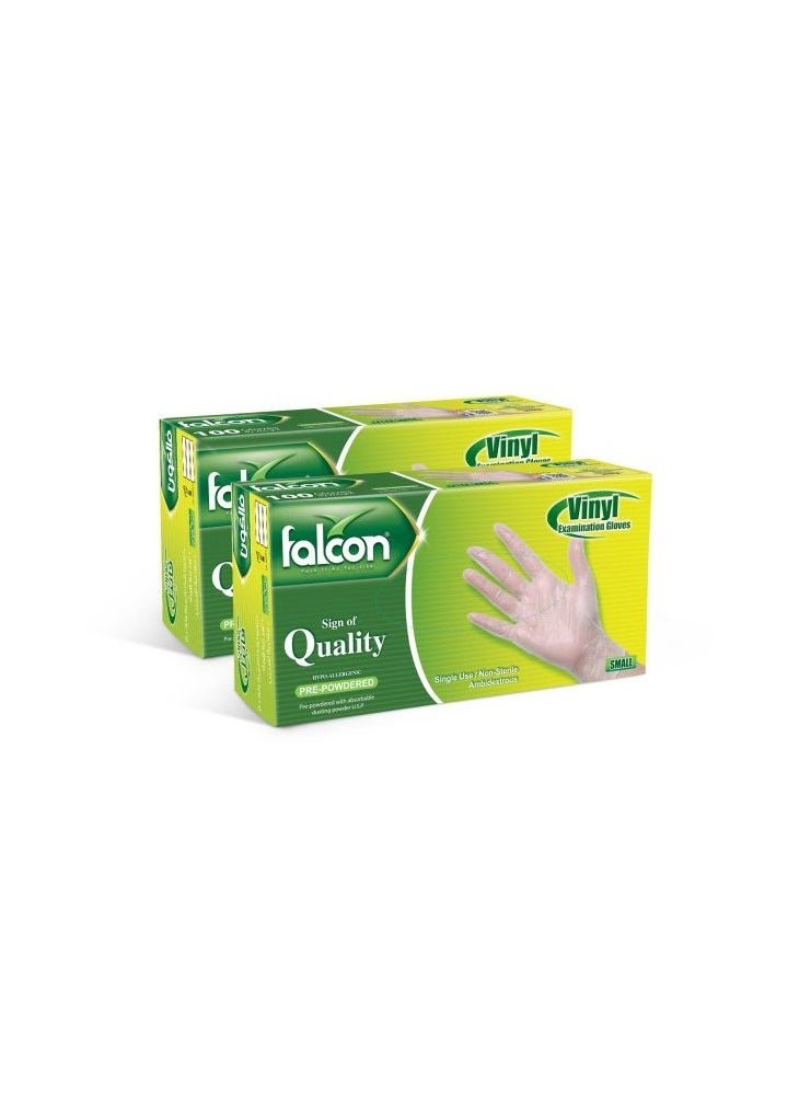 Falcon Falcon Vinyl Gloves - Pre-Powdered (2 Packs x 100 Pieces) 