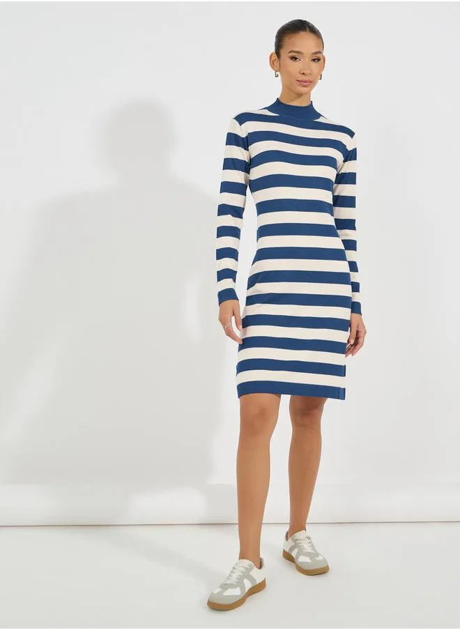 Styli Striped Sweater Knee Length Dress