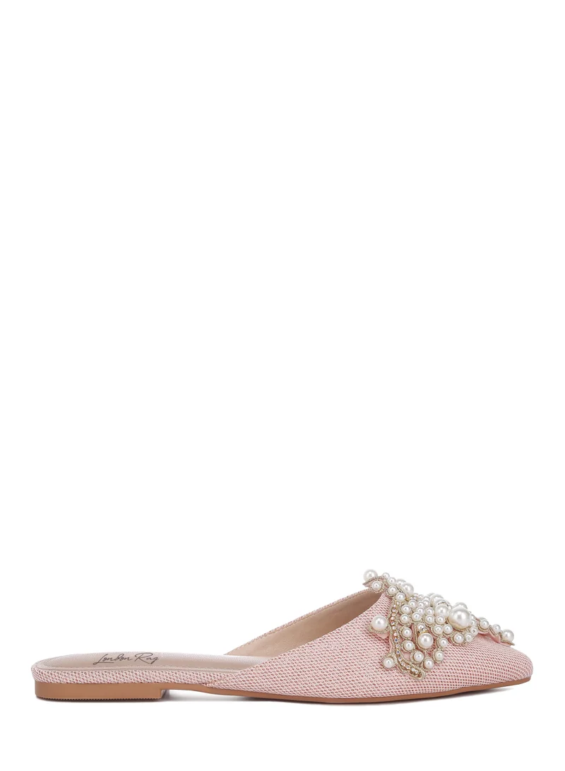 London Rag Embellished delicate pearl Mules in Blush