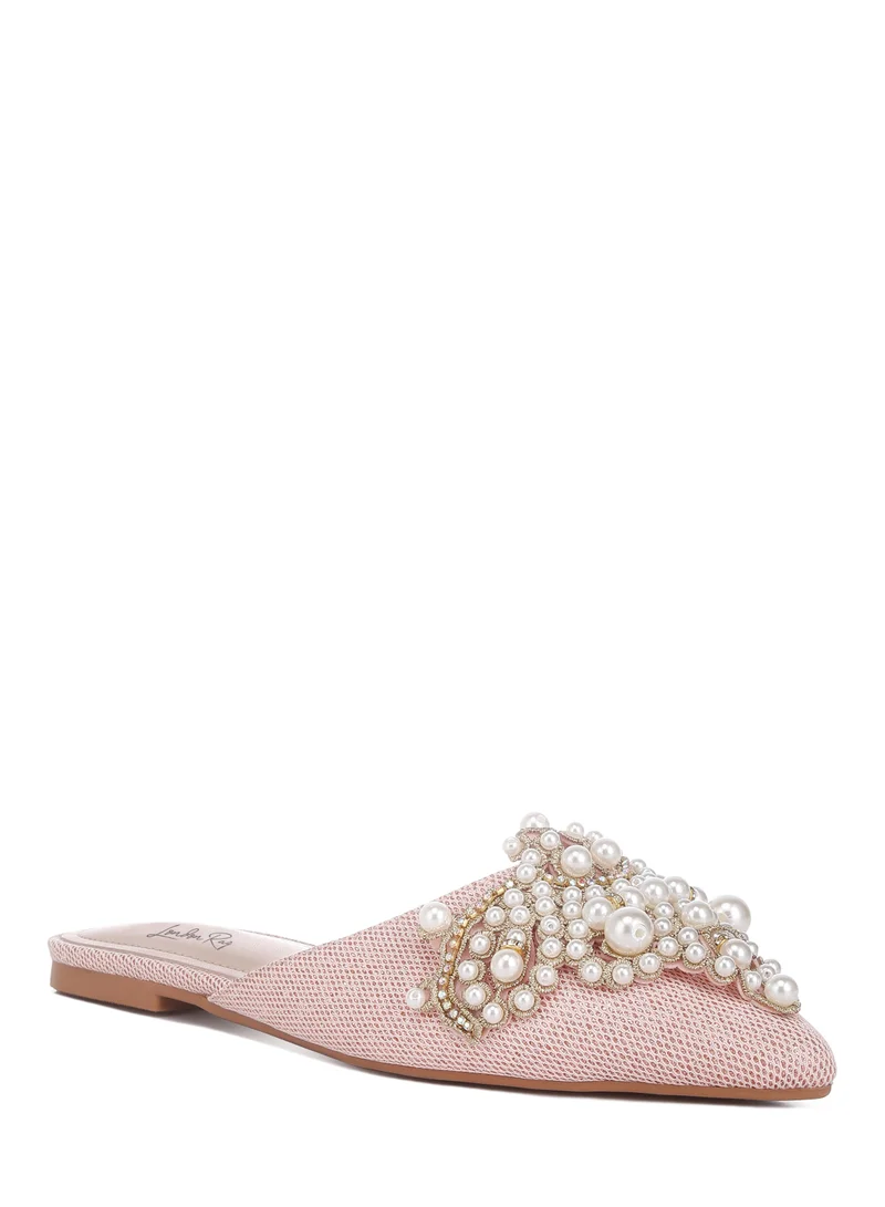 London Rag Embellished delicate pearl Mules in Blush