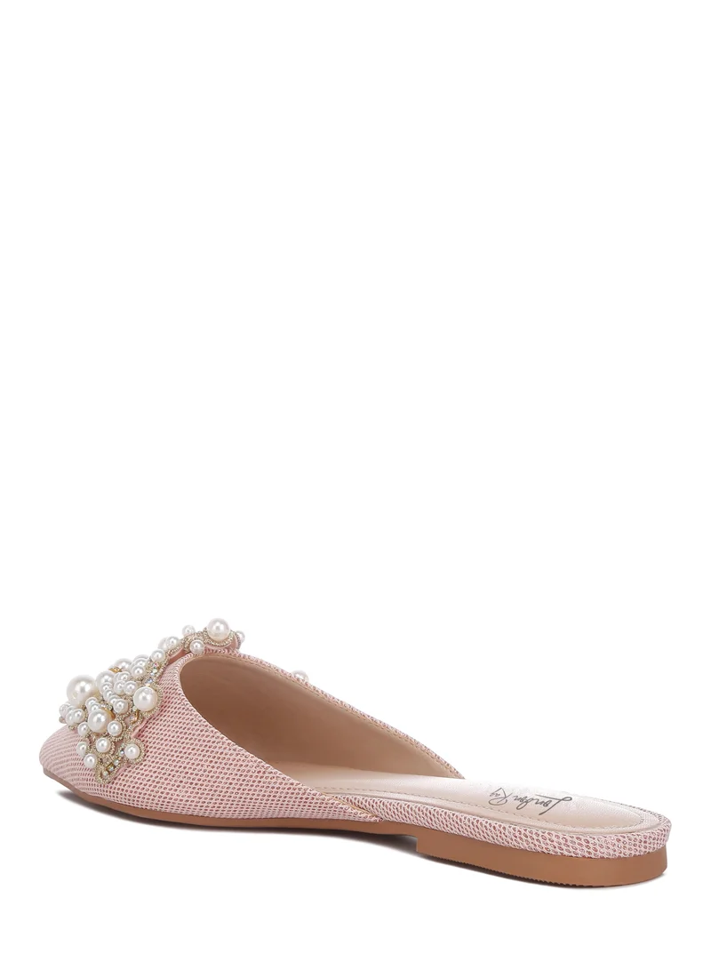 London Rag Embellished delicate pearl Mules in Blush