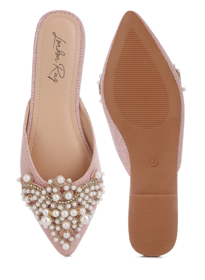 London Rag Embellished delicate pearl Mules in Blush