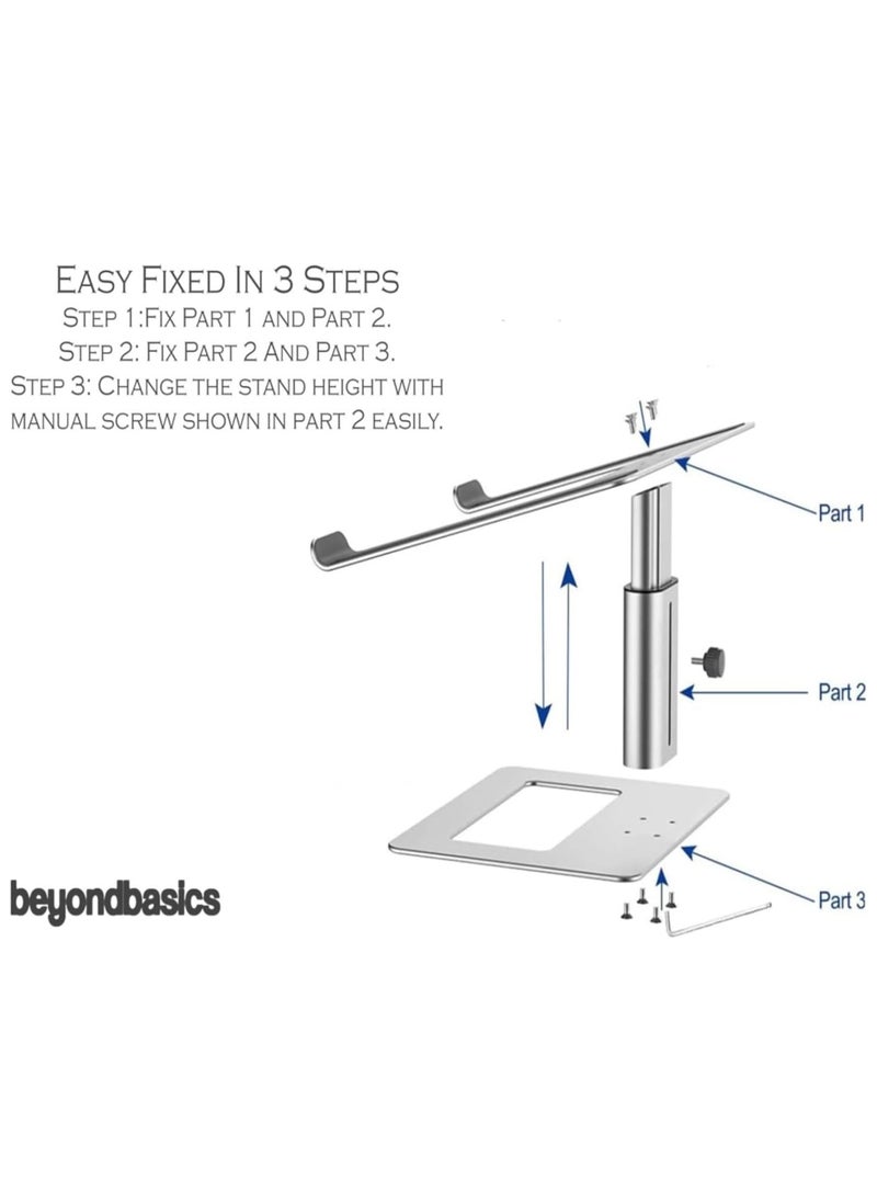 Beyond Basics - Beyond Basics Adjustable Laptop Stand For Desk Laptop Holder Laptop Riser Holder For Collaborative Work Portable Computer Stand For 10 to 15.6 Inches Laptop Silver. - Image 1