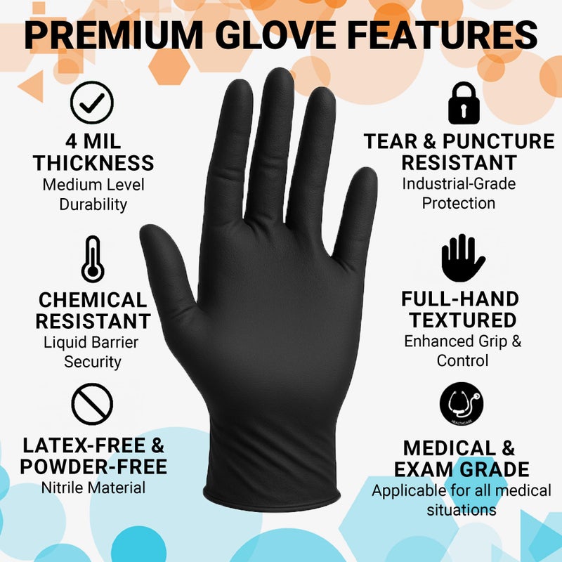 ASAP Black Nitrile Gloves Disposable Latex Free - 4 Mil, Powder Free, Food Safe, Kitchen & Medical Gloves - Durable Rubber Cleaning & Tattoo Supplies (Small, 100 Count) - Image 2