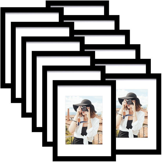 8x12 Picture Frame Set of 12 Display 6x8 with Mat or 8x12 without Mat Photo Frames for Wall Mounting or Table Top Display Black