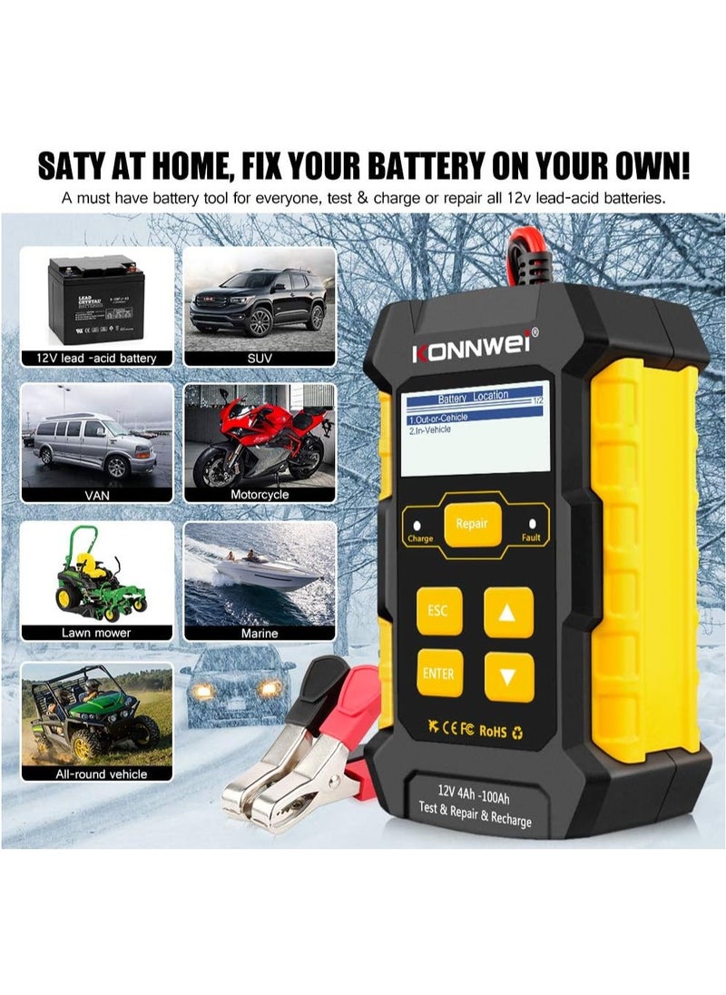 Konnwei - 3 in 1 Car Battery Charger, KW510 Battery Tester 12V 5-Amp Fully Automatic Smart Charger Automotive Pulse Repair Maintainer, Trickle Charger Battery Desulfator w/Temp Compensation - Image 1