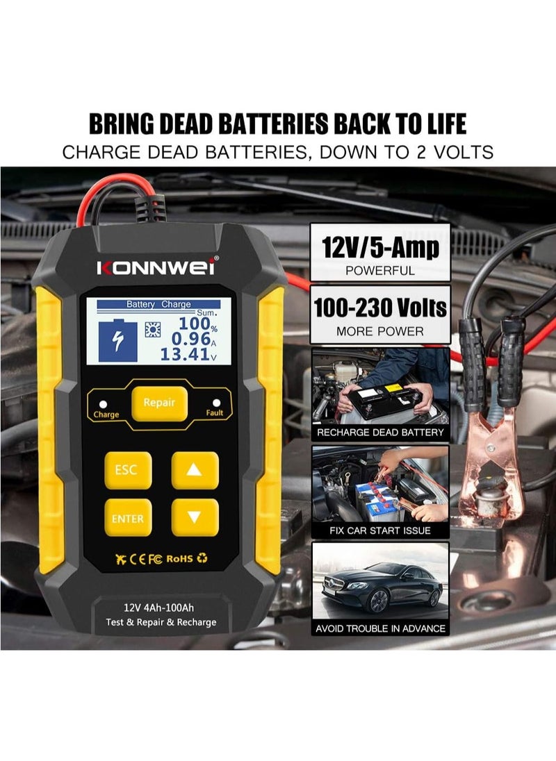 كونوي شاحن بطارية سيارة 3 في 1 ، جهاز اختبار بطارية KW510 12V 5-Amp شاحن ذكي أوتوماتيكي بالكامل صيانة إصلاح نبض السيارات ، شاحن هزيلة مزيل الكبريت مع تعويض درجة الحرارة  - Image 4