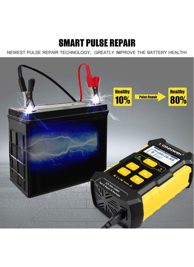 كونوي شاحن بطارية سيارة 3 في 1 ، جهاز اختبار بطارية KW510 12V 5-Amp شاحن ذكي أوتوماتيكي بالكامل صيانة إصلاح نبض السيارات ، شاحن هزيلة مزيل الكبريت مع تعويض درجة الحرارة  - Image 5