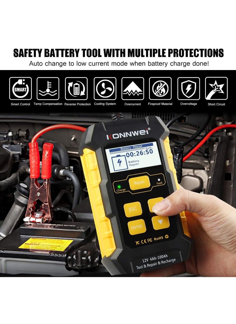 Konnwei - 3 in 1 Car Battery Charger, KW510 Battery Tester 12V 5-Amp Fully Automatic Smart Charger Automotive Pulse Repair Maintainer, Trickle Charger Battery Desulfator w/Temp Compensation - Image 1
