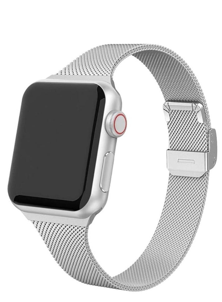 Tersely Compatible for Apple Watch Band 45mm 44mm 42mm 41mm 40mm 38mm Stainless Steel Bracelet Adjustable Metal Wristband Mesh Loop Sport Strap for iWatch series 7 6 se 5 4 3 2 1 - Image 1