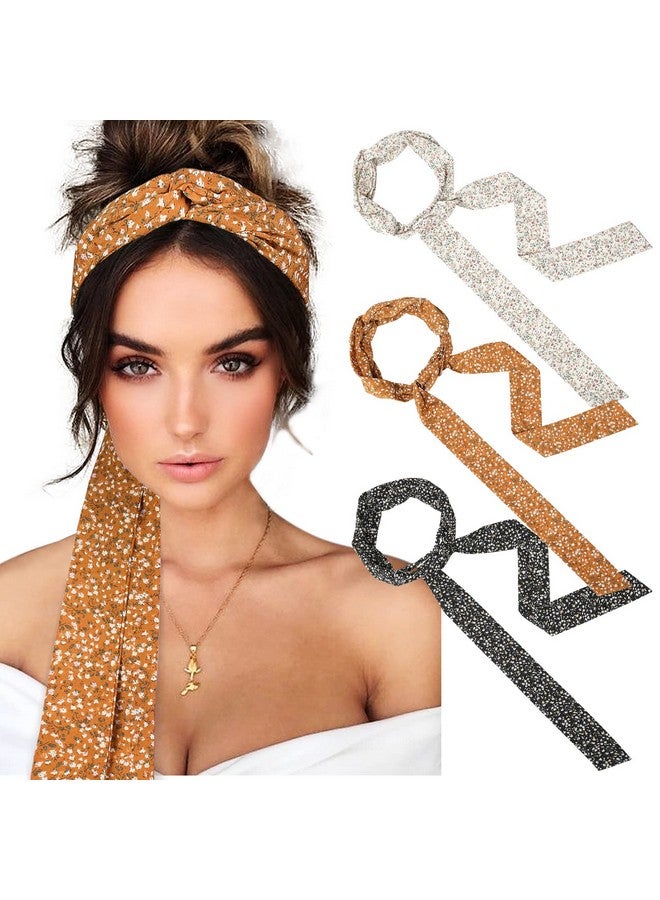 AWAYTR Women Long Head Wraps Bands Twist Knotted Headbands For Women Long Thick Hair 3Pcs Chiffon Criss Cross Head Wraps Non Slip Hair Band(Black+Beige+Khaki) - Image 1