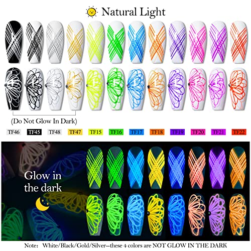 MEET ACROSS 12 Colors Luminous Spider Gel Glow In The Dark Spider Gel for Nail Art Elastic Wire Drawing Gel for Line with Brush Soak off UV LED Drawing Gel Nail Art Design Gel with Neon Fluorescent Effect - Image 3