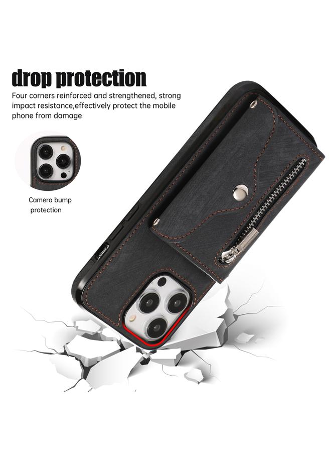 S-TOP Case For iPhone 14 Zipper RFID Card Slot Phone Case with Short Lanyard - Image 3