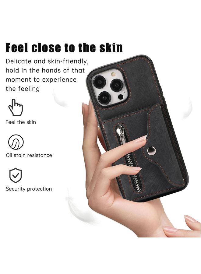 S-TOP Case For iPhone 14 Zipper RFID Card Slot Phone Case with Short Lanyard - Image 2