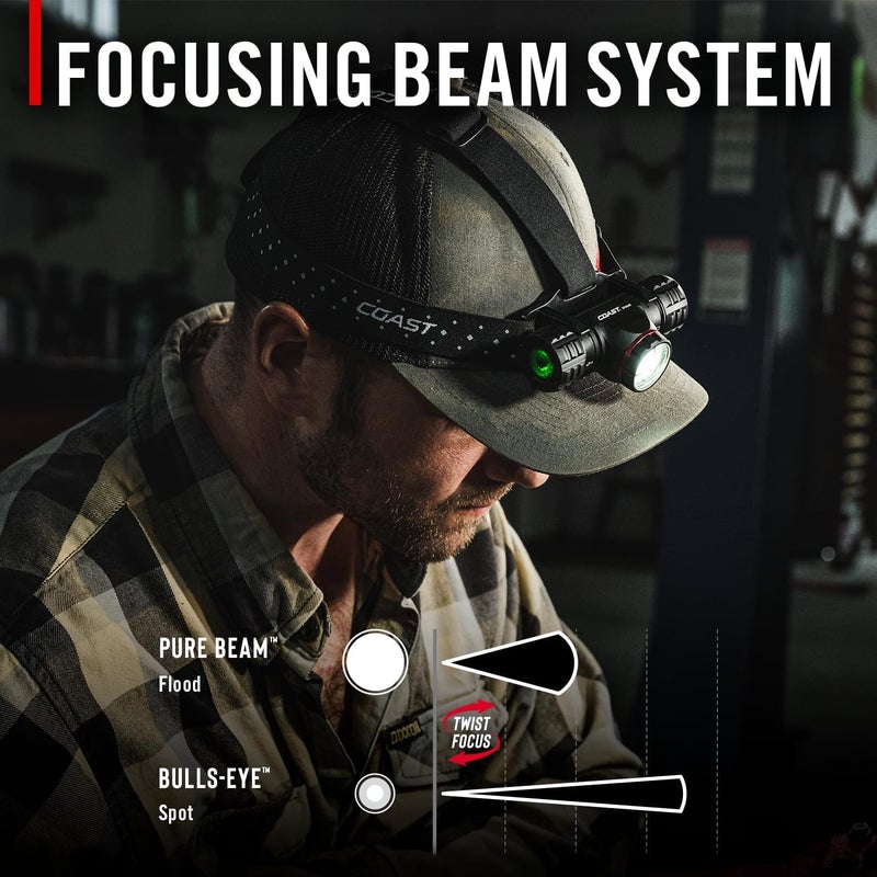 Coast ® XPH34R 2075 لومن مصباح رأس قابل لإعادة الشحن USB-C مزدوج الطاقة مع PURE Beam® Twist Focus™ وقاعدة مغناطيسية - Image 5