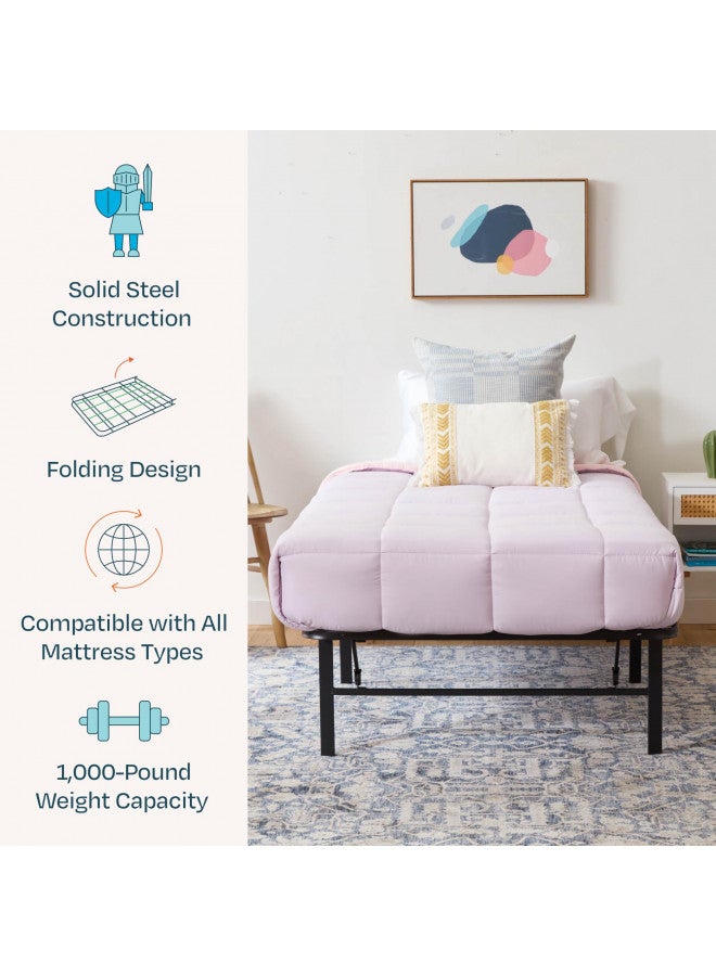 Linenspa Folding Metal Platform Bed Frame - No Box Spring Needed - Underbed Storage - Simple Tool Free Assembly - Mattress Foundation - 14" High - Traditional Design - Sturdy Steel - Twin Size - Image 2