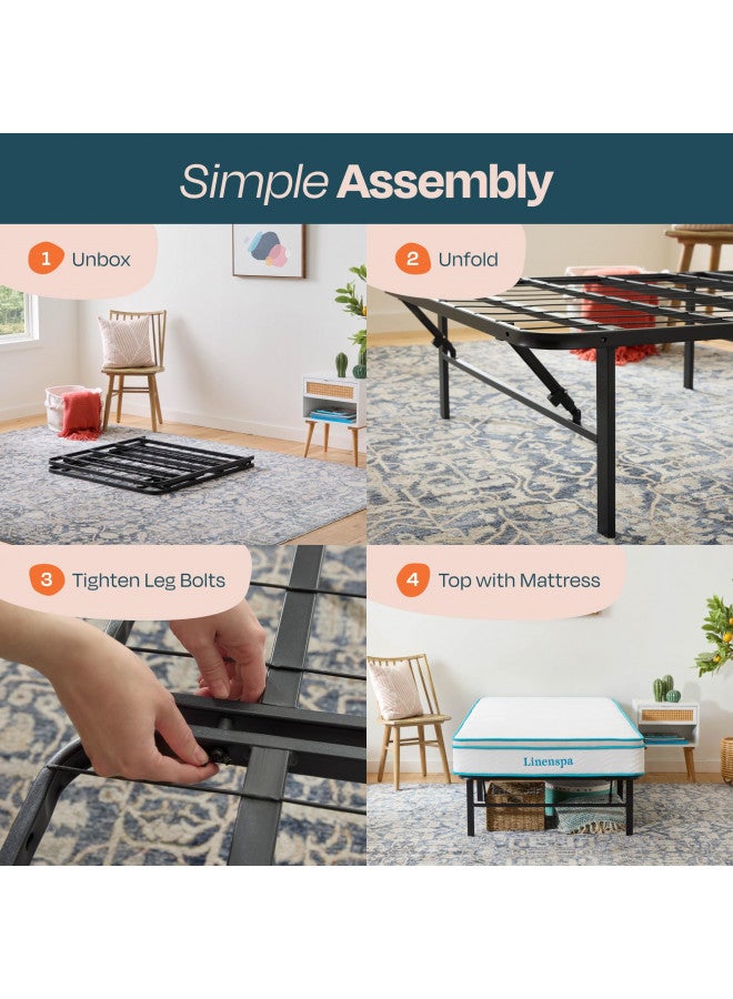 Linenspa Folding Metal Platform Bed Frame - No Box Spring Needed - Underbed Storage - Simple Tool Free Assembly - Mattress Foundation - 14" High - Traditional Design - Sturdy Steel - Twin Size - Image 4
