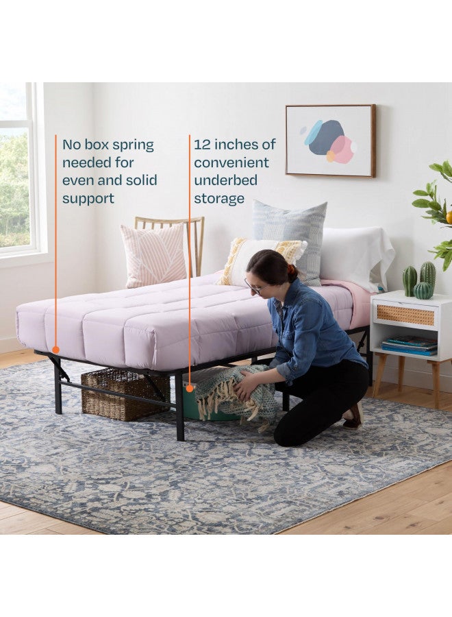 Linenspa Folding Metal Platform Bed Frame - No Box Spring Needed - Underbed Storage - Simple Tool Free Assembly - Mattress Foundation - 14" High - Traditional Design - Sturdy Steel - Twin Size - Image 3