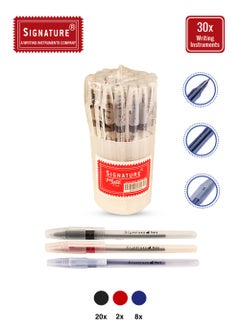 Signature Mate Fine Writing BallPoint Pens (Jar of 20 Black Ink, 8 Blue Ink, 2 Red Ink Pens)