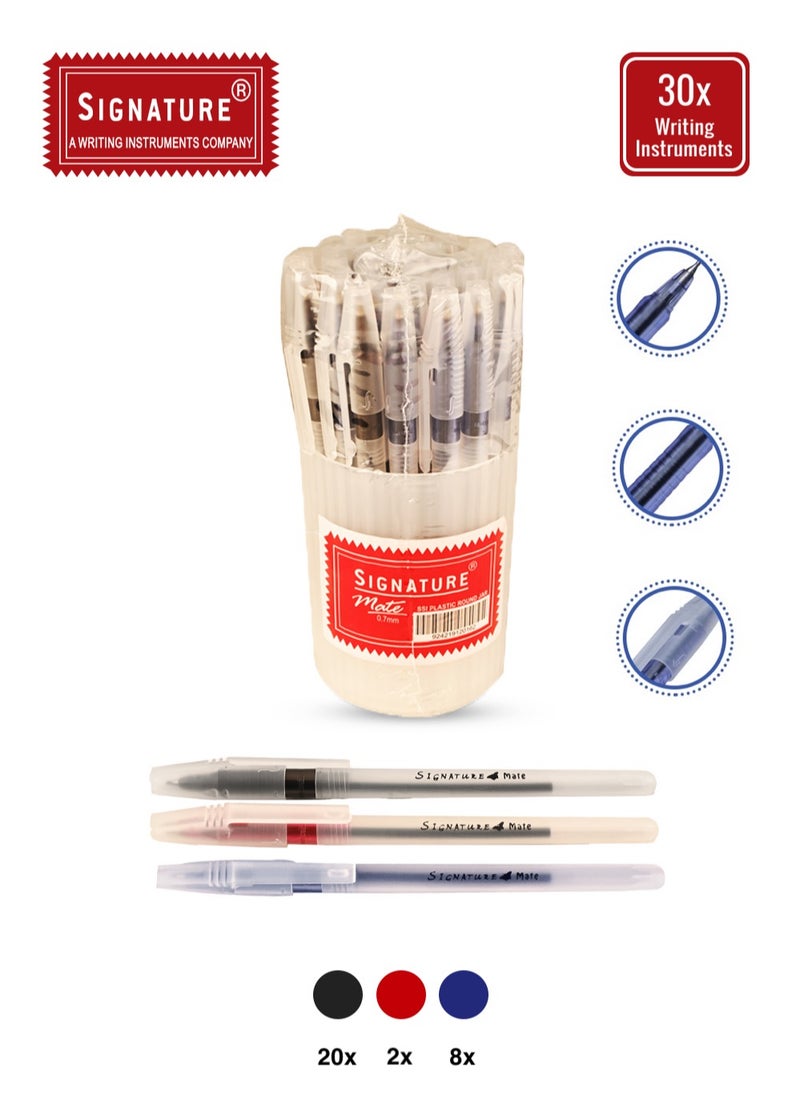 Signature - Signature Mate Fine Writing BallPoint Pens (Jar of 20 Black Ink, 8 Blue Ink, 2 Red Ink Pens) - Image 1