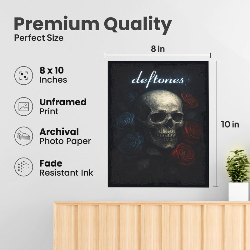ZUKIY Deftones Skull Rose Requiem - Dark Rock Poster Wall Art 8x10 Unframed - Heavy Metal Band Inspired Decor for Bedroom Studio Office - Emo Goth Aesthetic Tapestry Style Print for Music Lovers - Image 2