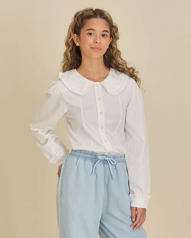 Redtag Girls Senior White Peter Pan Collar Blouse