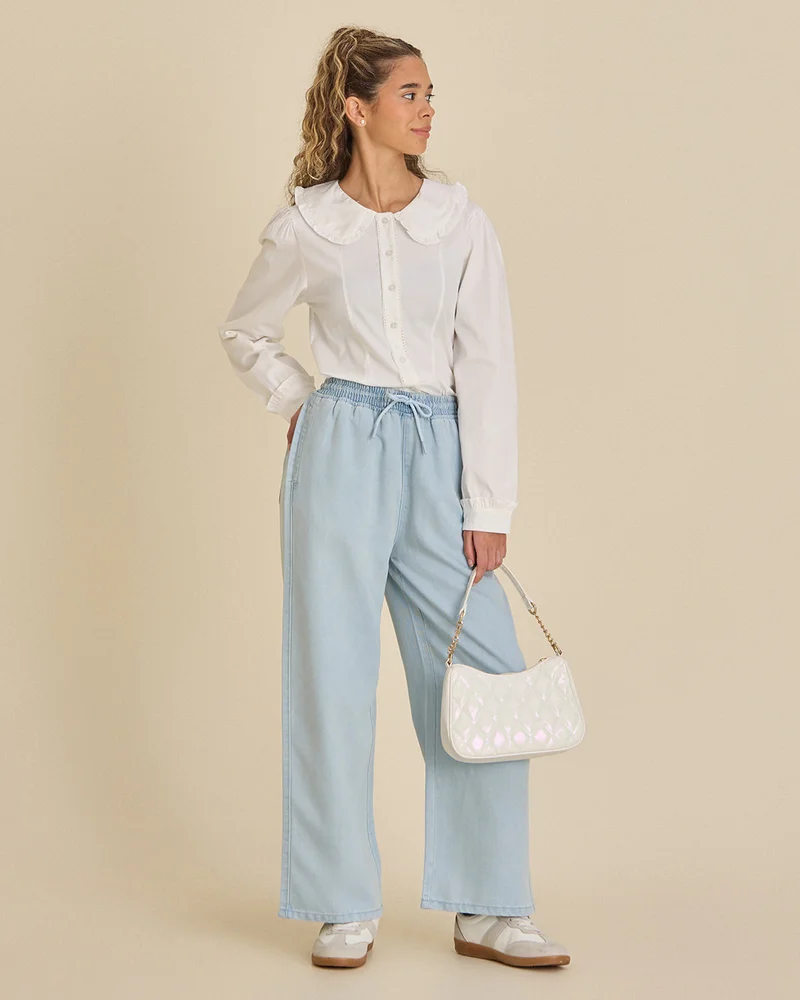 Redtag Girls Senior White Peter Pan Collar Blouse