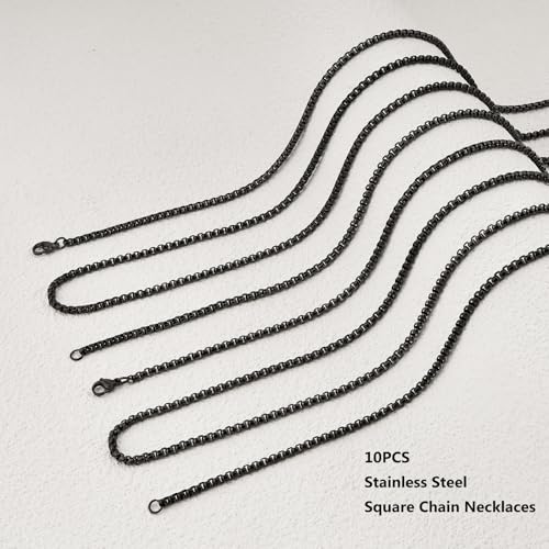 YOUBEIYEE 10 Pack Black Chain Necklace for Jewelry Making Stainless Steel Square Rolo Chains Bulk Men and Women Necklaces Set (16inch) - Image 3