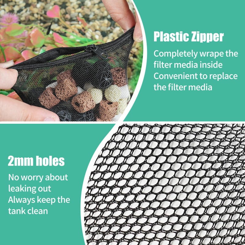AQUANEAT 10pcs Aquarium Filter Media Bags, Fish Tank Coarse Mesh Bags with Plastic Zipper for Activated Carbon(5.5" x 8") - Image 3