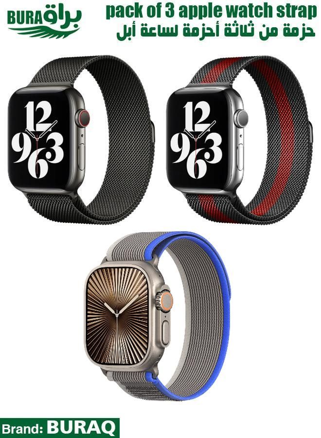 BURAQ Apple Watch Band Strap For Apple Watch Ultra 2/Ultra 49mm, Series 10 46mm, 9/8/7 45mm, SE2/SE/6/5/4 44mm, 3/2/1 42mm 