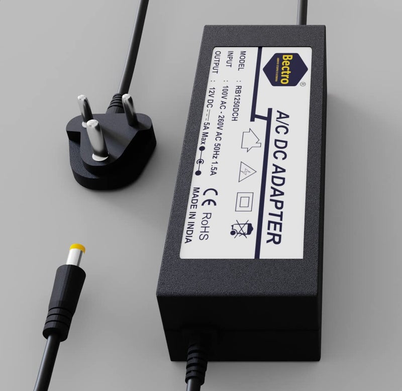 Bectro محول طاقة 12 فولت 5 أمبير 60 واط بنظام التبديل، محول من تيار متردد إلى تيار مستمر متوافق مع شاحن البطارية، كاميرات CCTV وأجهزة إلكترونية أخرى، أسود - Image 4