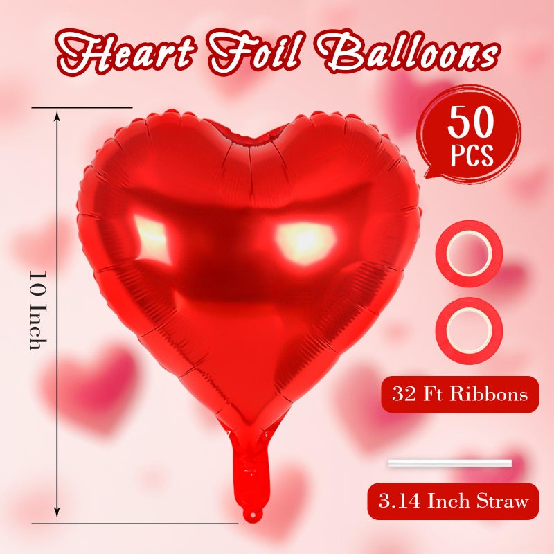 YOTHORN 50 Pcs Red Heart Balloons 10 Inch Heart Shape Foil Balloons Love Balloon Valentine Balloon For Birthday Party Wedding Engagement Party Baby Shower Valentine Day Decorations (Red) - Image 2