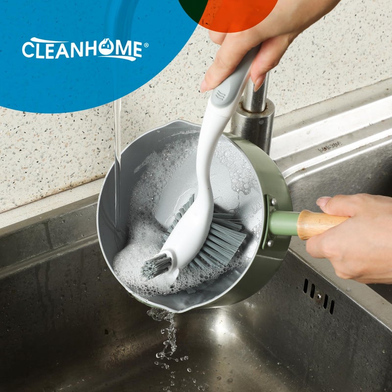 CLEANHOME 4 عبوات من فرش تنظيف الأطباق شديدة التحمل مع شعيرات صلبة مضادة للخدش ومقبض طويل - فرش تنظيف المطبخ متعددة الأغراض للأواني والمقالي والزجاجات للتنظيف العميق - Image 5