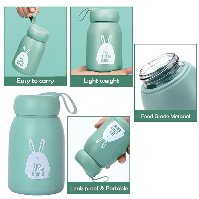 VENEXA Premium little Rabbit Print Glass Water Bottle with Food grade Silicone Plastic 330ml Leak Proof BPA Free Easy to carry Multicolor Pack of 2 - Image 3