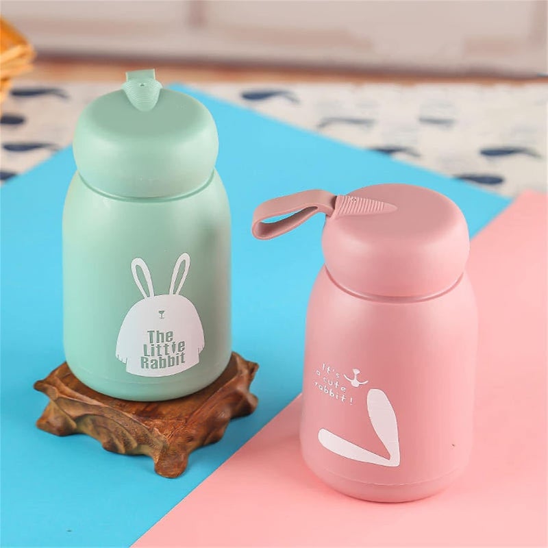 VENEXA Premium little Rabbit Print Glass Water Bottle with Food grade Silicone Plastic 330ml Leak Proof BPA Free Easy to carry Multicolor Pack of 2 - Image 2