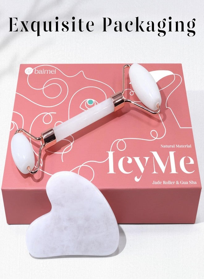 BAIMEI Jade Roller & Gua Sha Set Face Roller and Gua Sha Facial Tools for Skin Care Routine and Puffiness, Self Care Gift for Men Women - White - Image 5