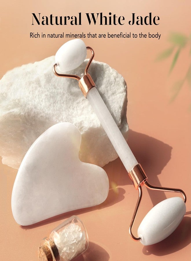 BAIMEI Jade Roller & Gua Sha Set Face Roller and Gua Sha Facial Tools for Skin Care Routine and Puffiness, Self Care Gift for Men Women - White - Image 2