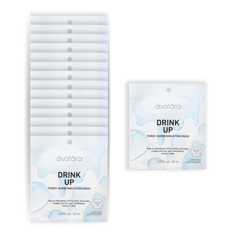 Avatara  Drink Up Facial Mask 15 Sheets Hydrating Mask Sheet Masks with Aloe Vera and Licorice Root Face Mask Skincare Beauty Essential Made with Tencel Fibers ParabenFree Dry Skin 15 Pack