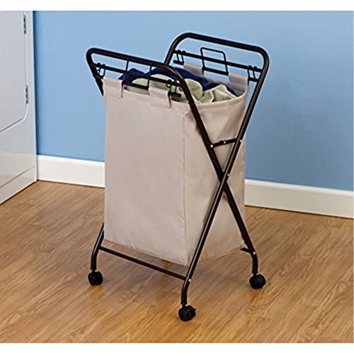 Household Essentials سلة غسيل منزلية 7172 قابلة للدحرجة مع حقيبة قماش ثقيلة | إطار برونزي عتيق - Image 4